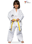 WT-Taekwondopuku - Deado - valkoinen kaulus, ribattua kangasta - Valkoinen