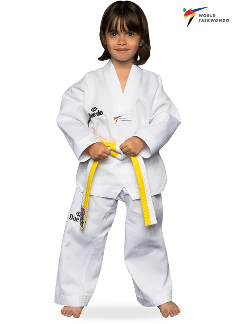 WT-Taekwondopuku - Deado - valkoinen kaulus, ribattua kangasta - Valkoinen
