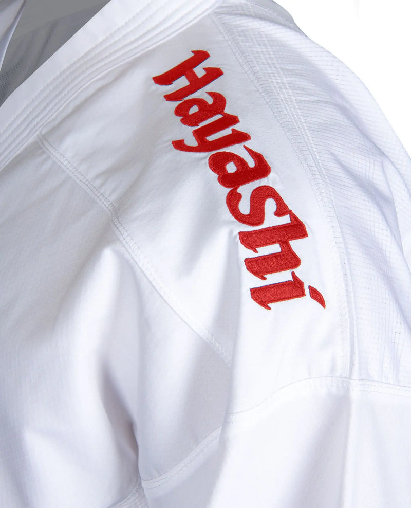 Green Karate-Gi - Hayashi - 'Premium Kumite' - White/red embroidery