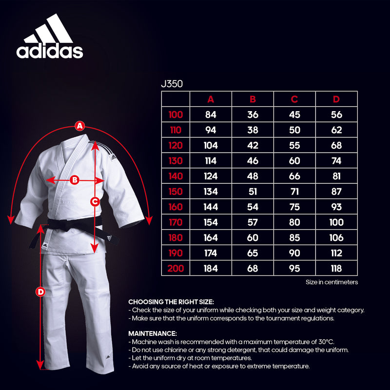 Judogi Adidas - Club 350 judopuku - Valkoinen, siniset raidat