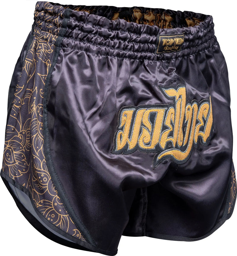 Muay Thai Shortsit - TOP TEN - 'Nong Han' - Musta/kulta