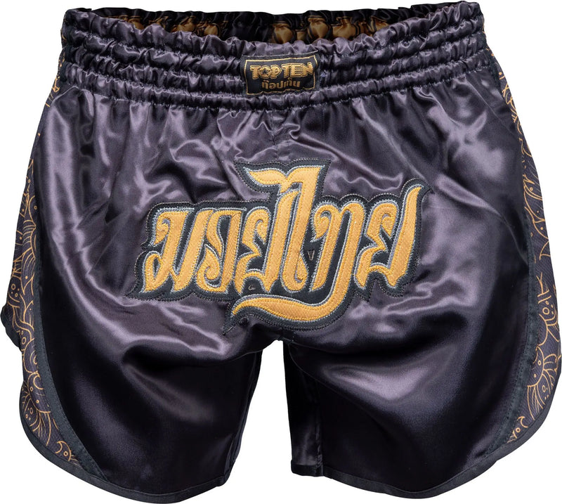 Muay Thai Shortsit - TOP TEN - 'Nong Han' - Musta/kulta