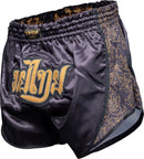 Muay Thai Shortsit - TOP TEN - 'Nong Han' - Musta/kulta