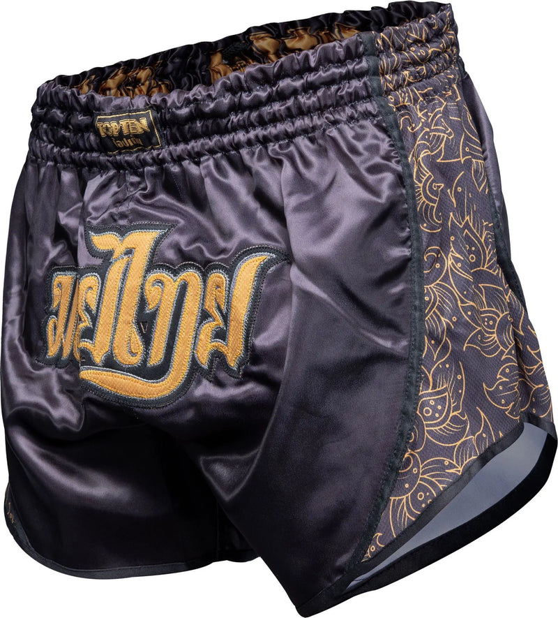 Muay Thai Shortsit - TOP TEN - 'Nong Han' - Musta/kulta