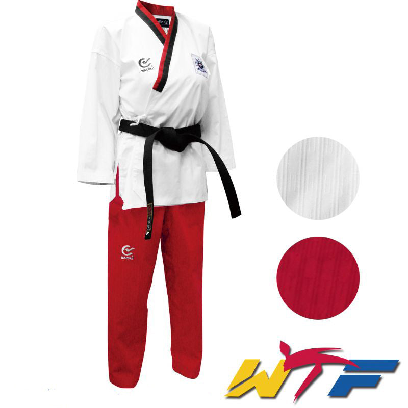 Taekwondo Pige Dobok - Wacoku - WTF Poomsae - Rød/Sort Krave